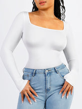 Langarm-Bodysuit mit eckigem Ausschnitt - Weiß